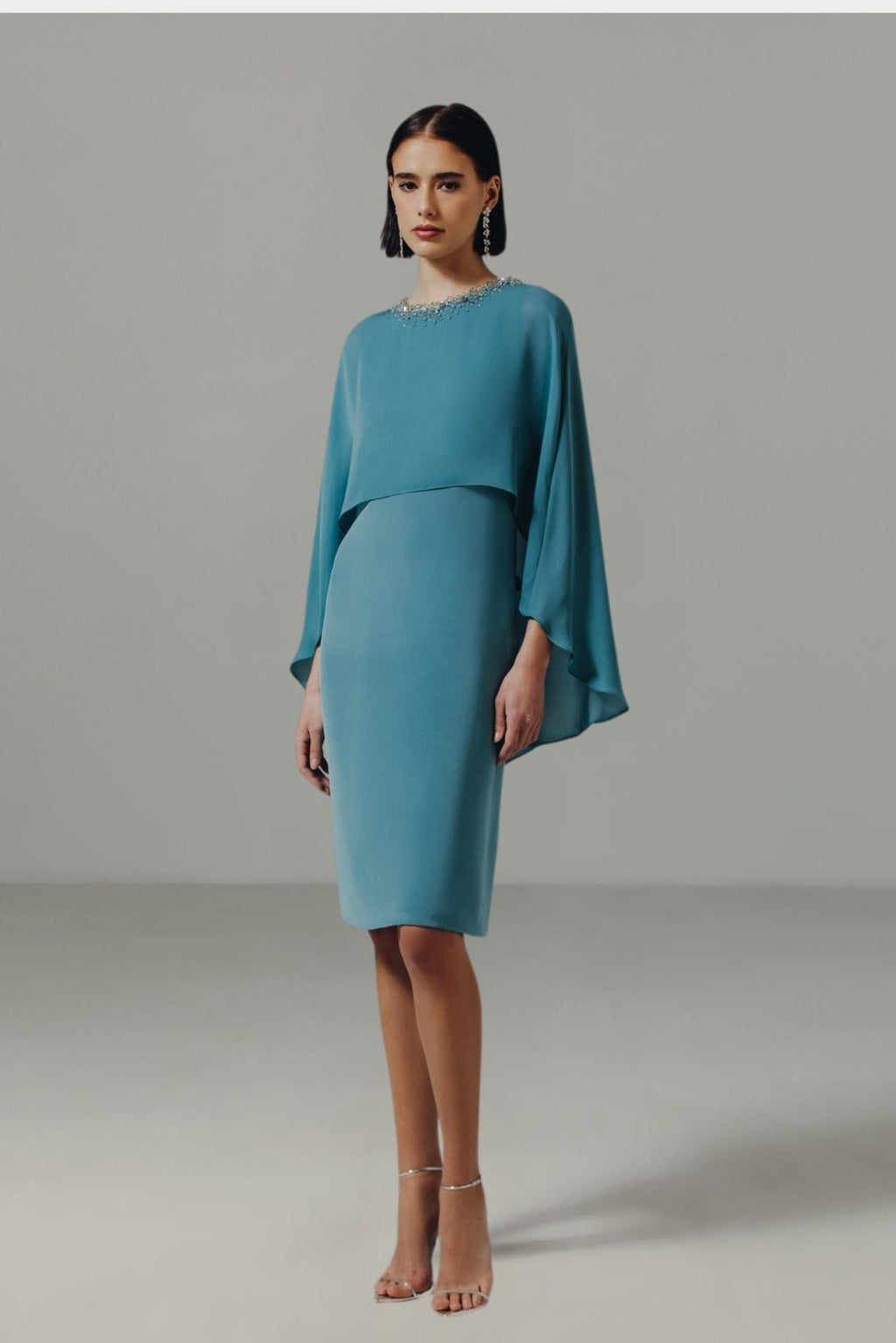 Overlay Dress with Gem Neck Blue / US 16