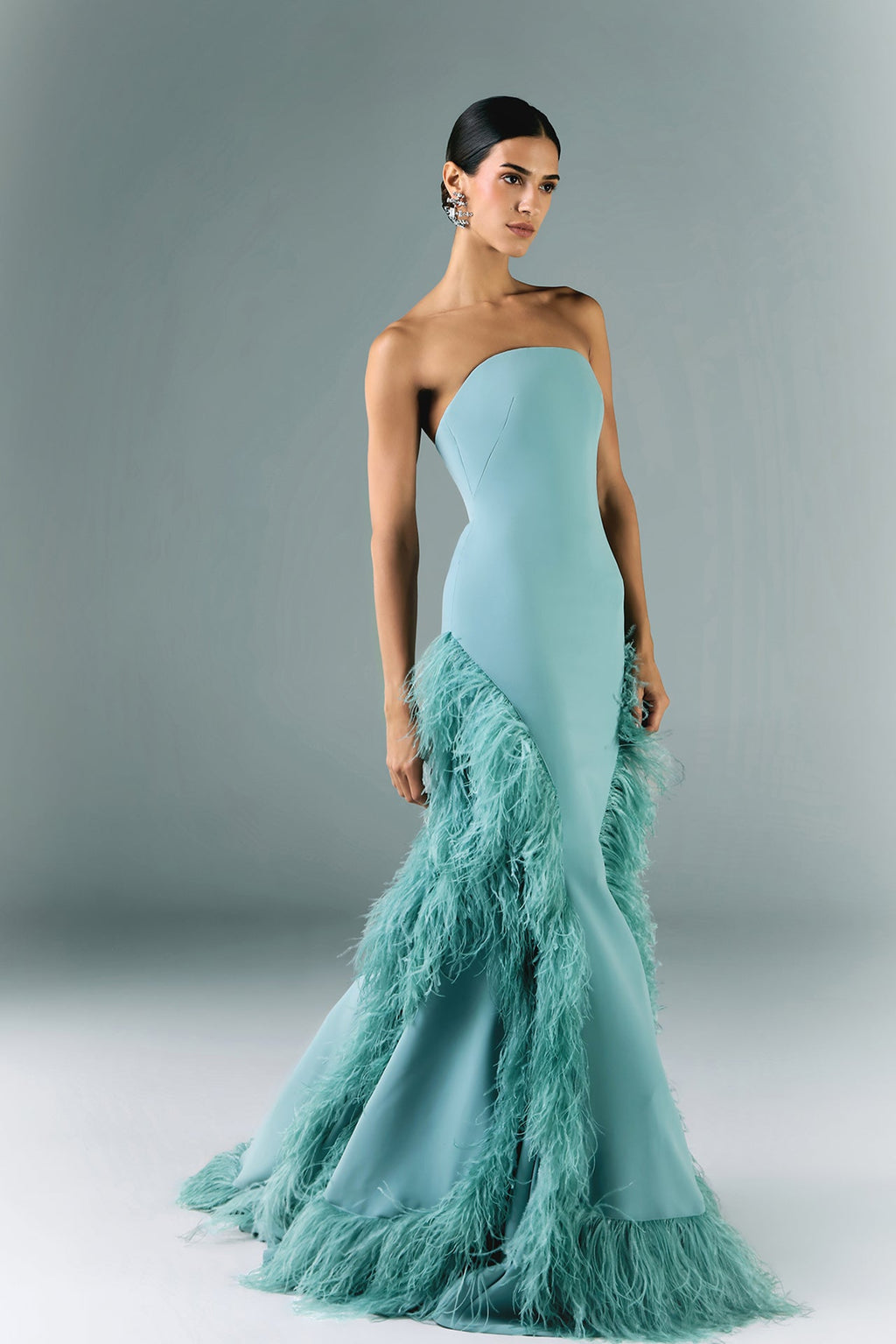 mermaid dress feather Luxury Red Long Embellished Mermaid Feather Prom Dress Formal Gown 40