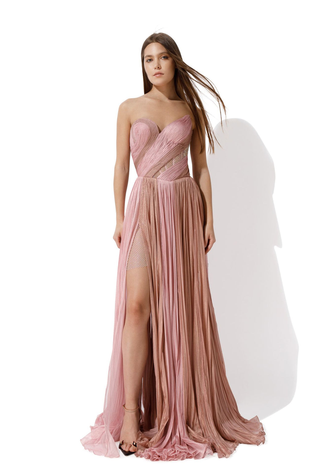 iris serban pink dress Iris Serban feather-trimmed Pleated Maxi Dress | Pink