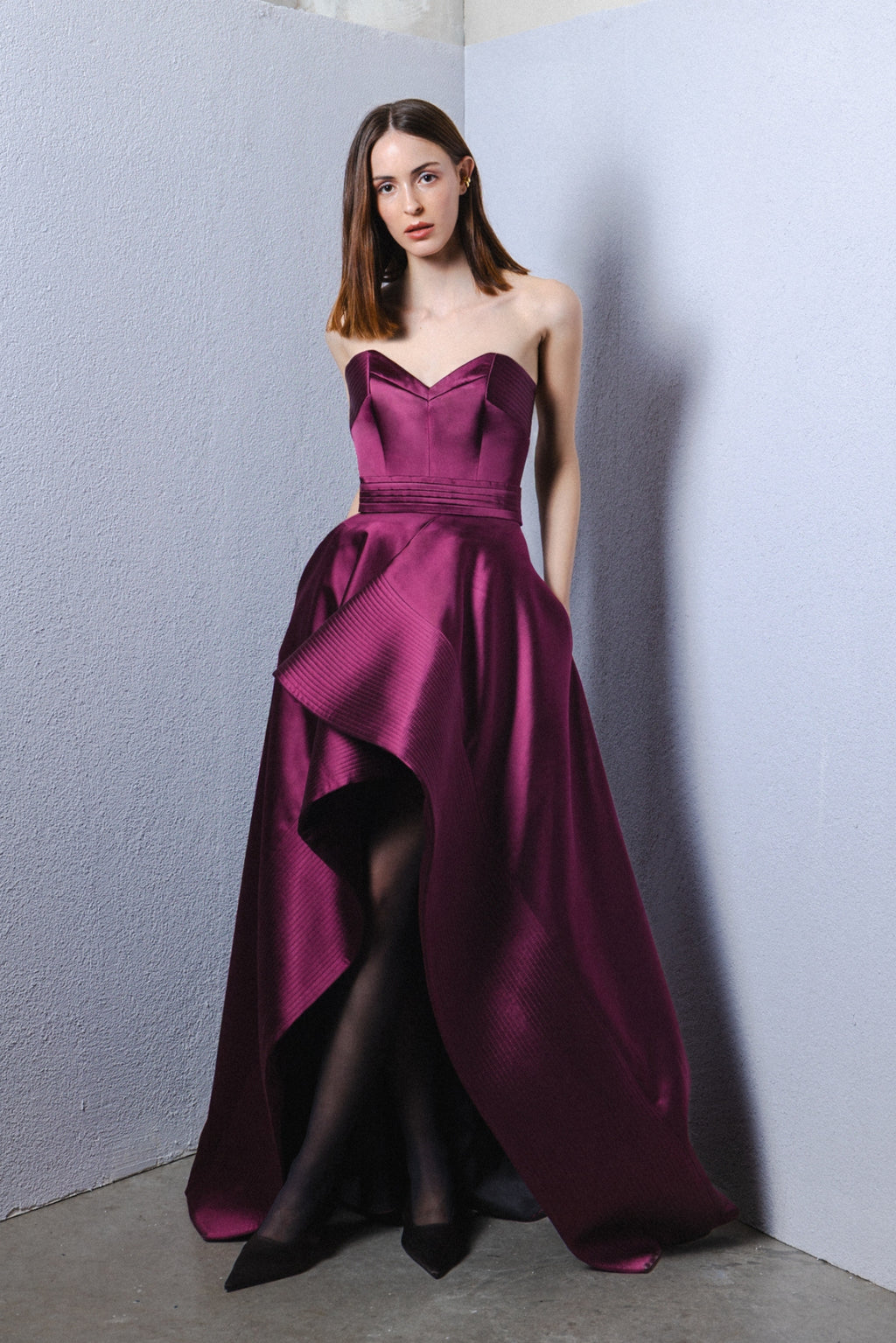 evening dress kl Asymmetrical dress with pleated belt Multicolor / US 14