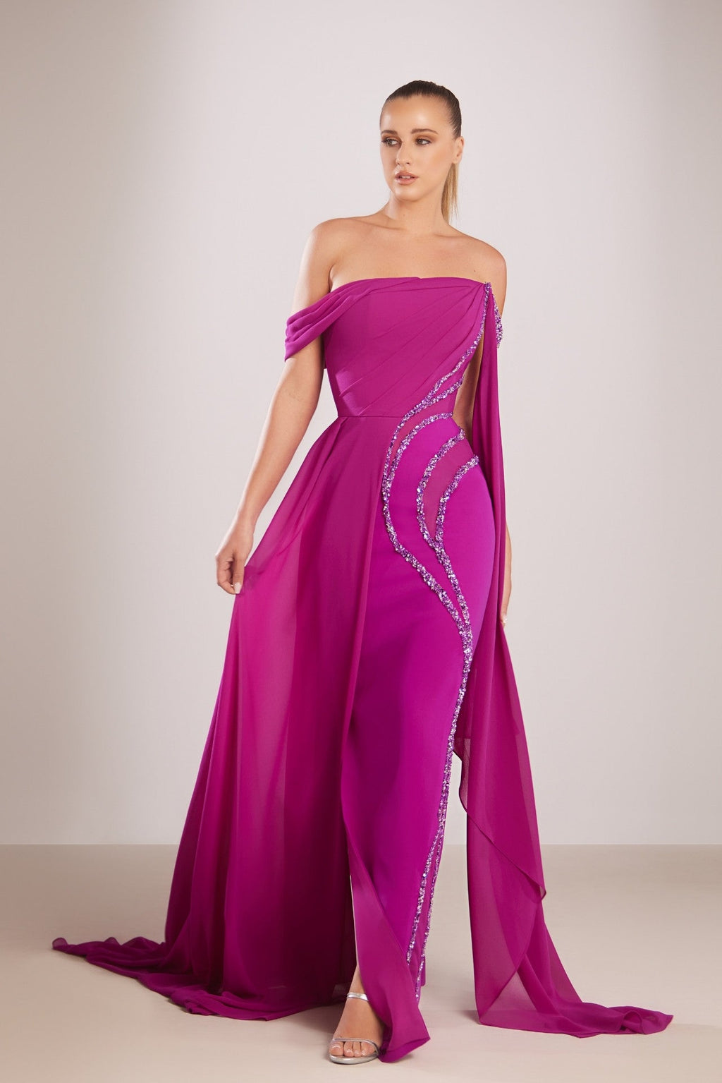 Off shoulder chiffon dress – HERTROVE