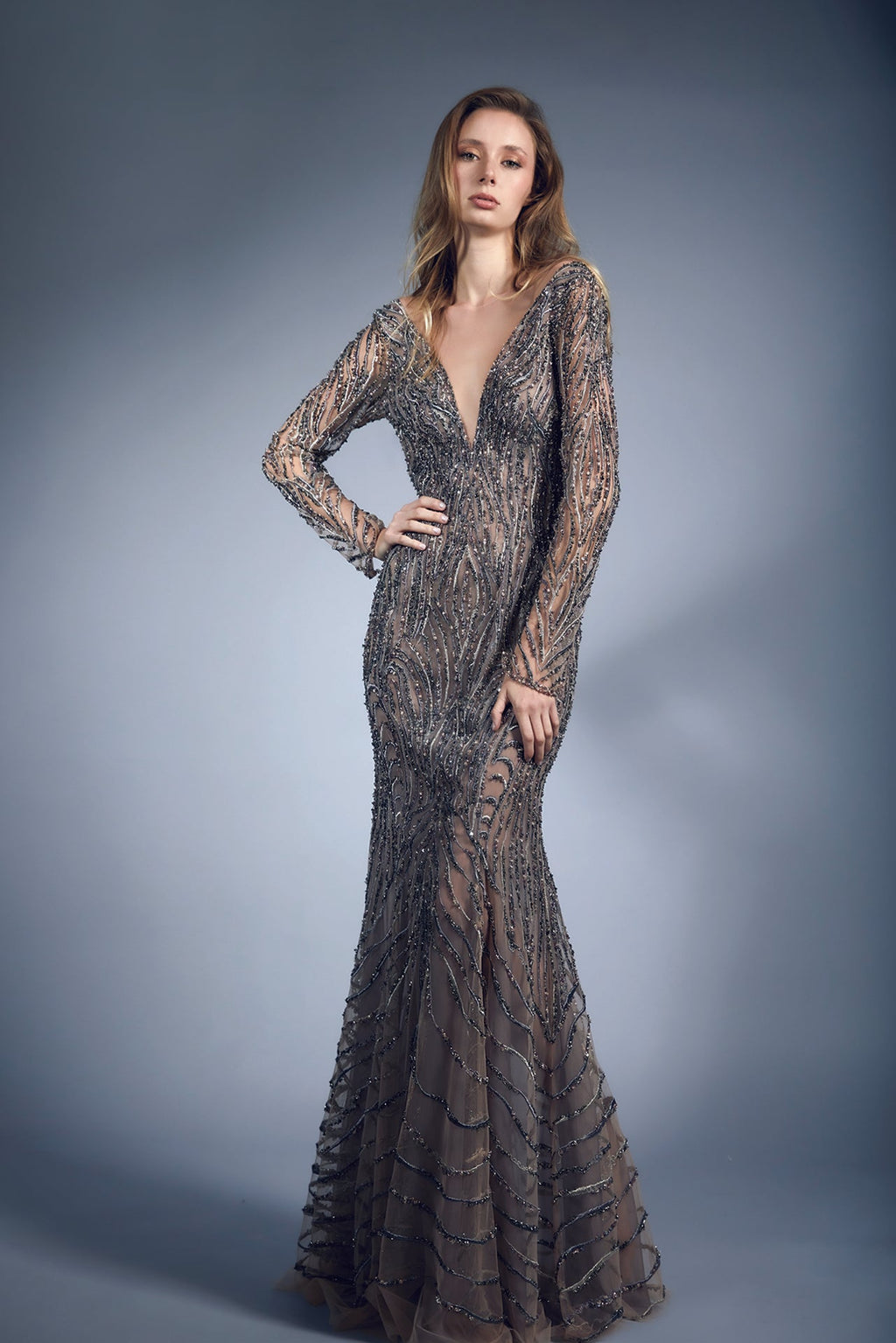 stephen yearick long sleeve wedding dress Fully beaded long sleeves gown Custom / Black