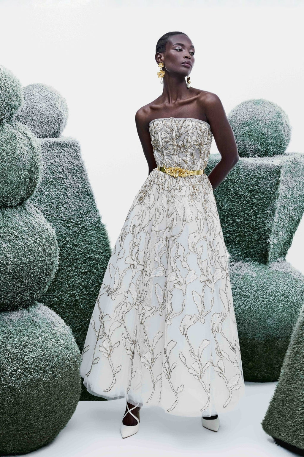 Ankle length dress in beaded tulle – HERTROVE