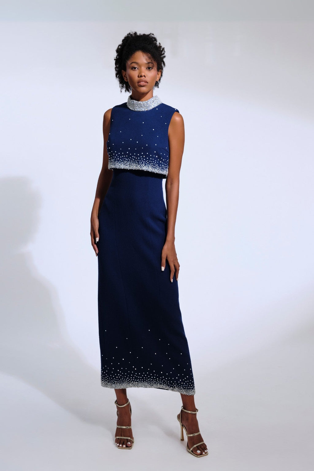 Beaded Collar Column Dress