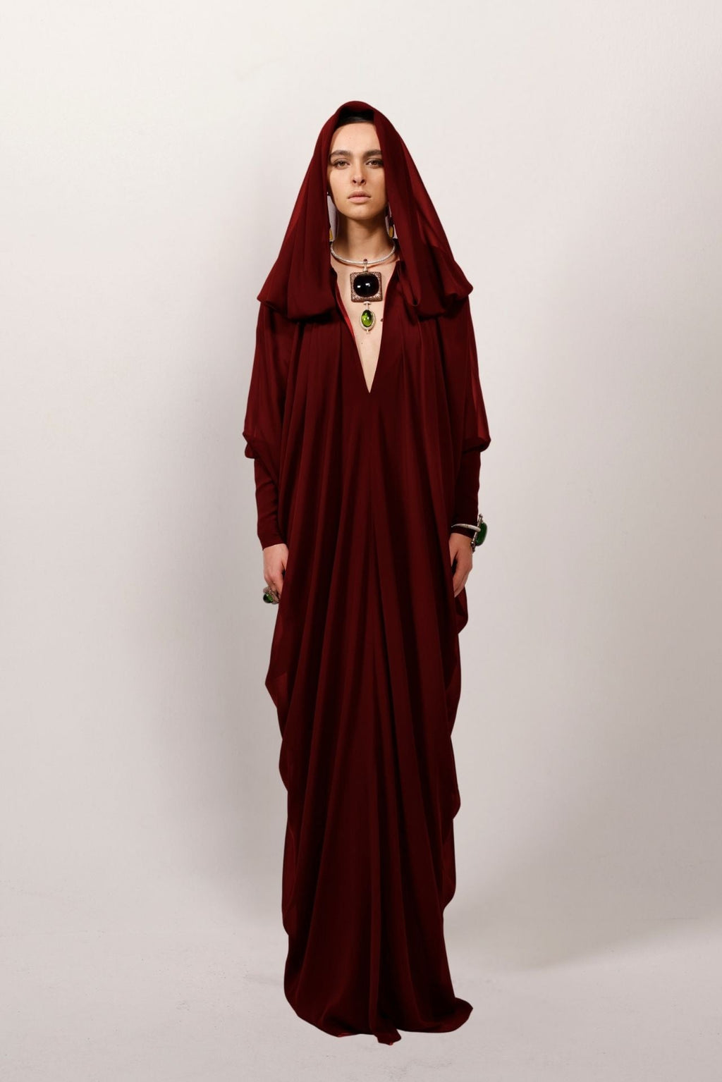 Burgundy Long Sleeves Hooded Dress – HERTROVE