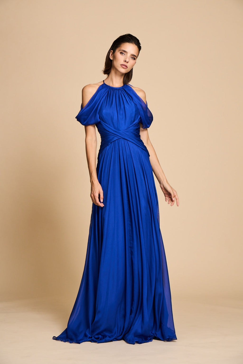 cobalt chiffon dress Twist Gown – HERTROVE Odd Muse creating an effortlessly sophisticated Cicinia Little White Dresses Blue ruffle COLOR:AMBER GLAZE