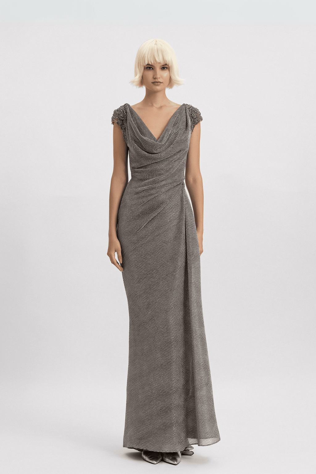 cowl neck jersey dress Draped Neckline feature_Bows