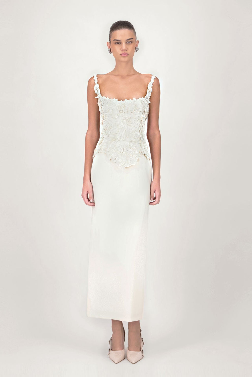 Georges Hobeika Floral Lace Corset Midi Gown