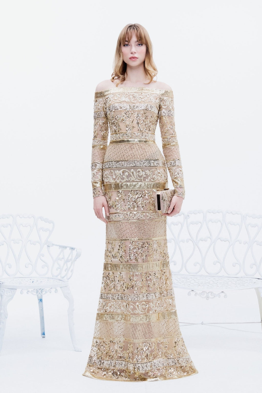 gold baroque dress beaded tulle mermaid gown – HERTROVE everyday-wear