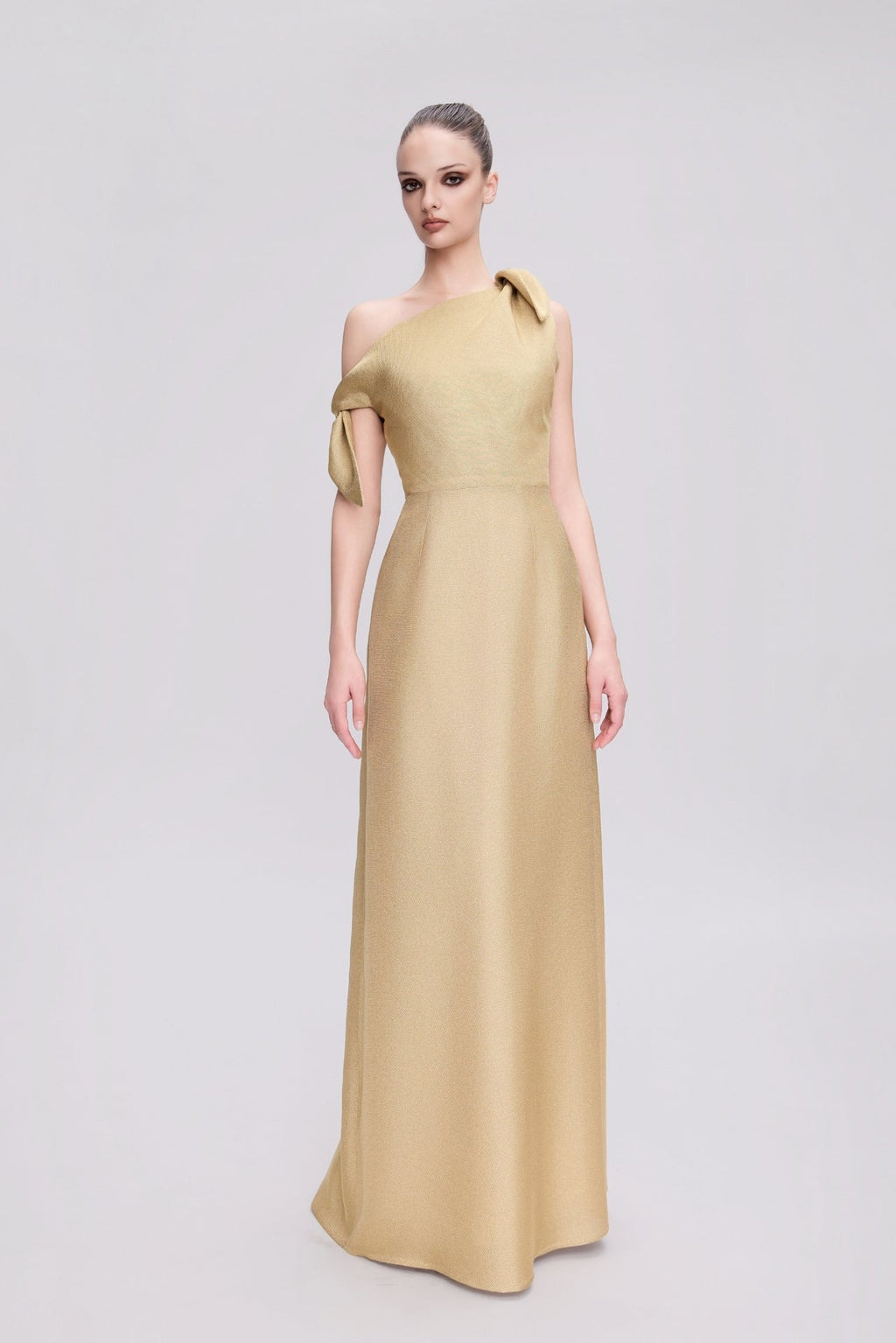 tweed bridesmaid dresses Gold Dress With Knotted Shoulders – HERTROVE Blue bridesmaid
