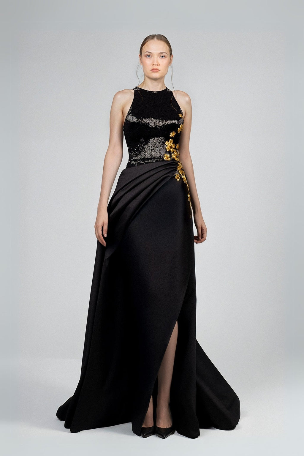 illusion back formal dress Sequined prom dress with bow in back