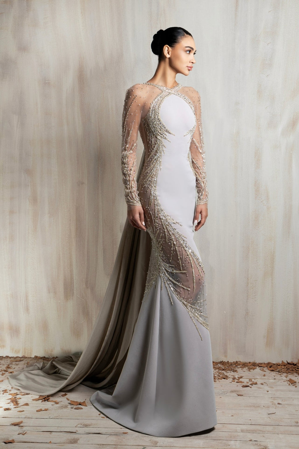grey beaded wedding dress Light illusion-paneled mermaid gown with train – HERTROVE City Chic USA | nav-78 Color:royal blue About the color