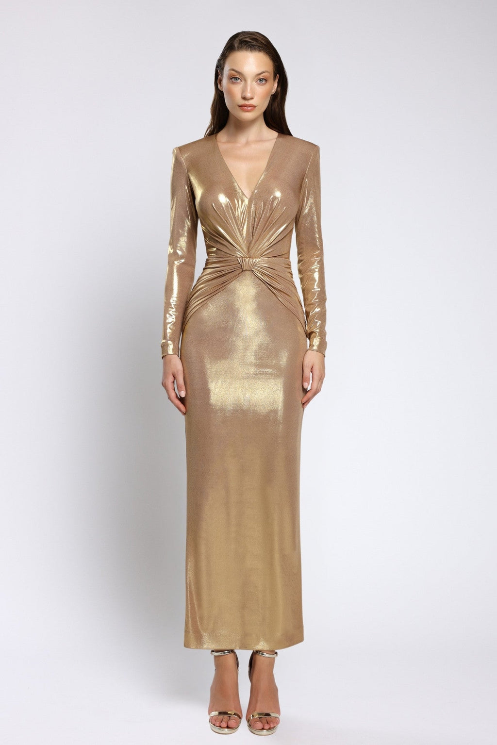 gold lycra dress CRISTALLINI Midi in Metallic | Metallic henna dress