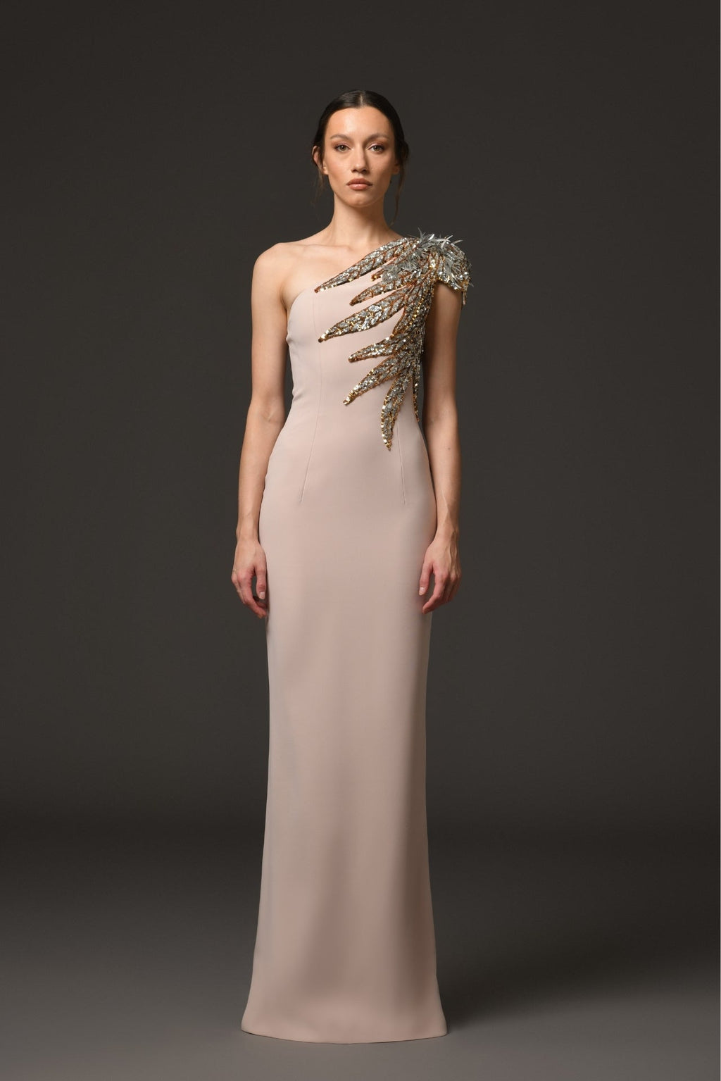 asymmetric crepe dress Nude My Actual Bust is:40
