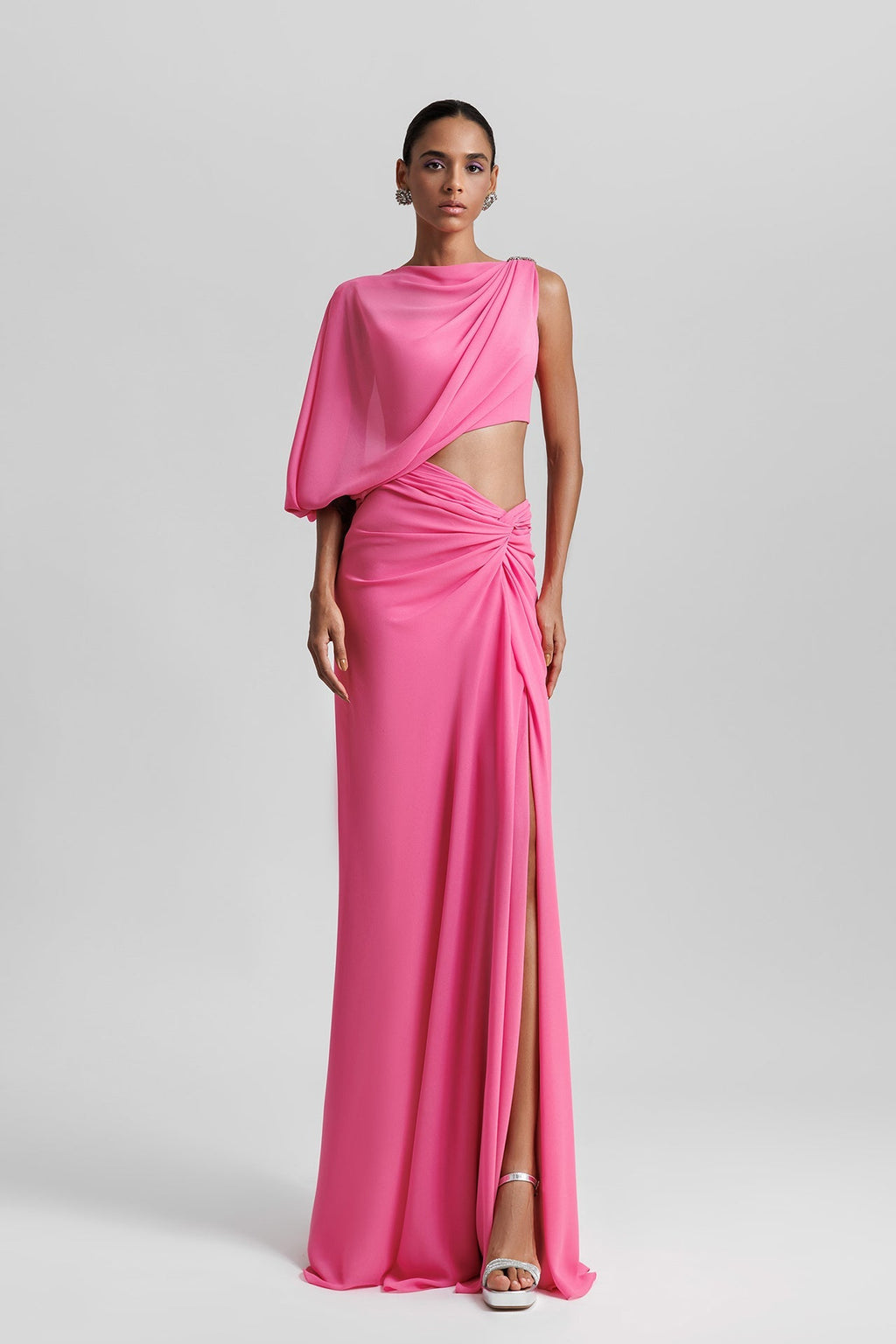 one sleeve chiffon dress – HERTROVE Blue Cocktail Outfits | kaftan for petite Coral 100% Polyester. Color:MUSHROOM