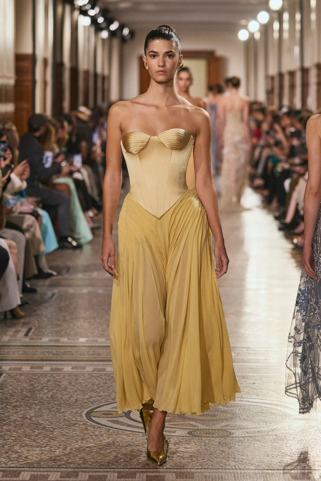 Georges Hobeika Pleated Corset Midi Gown | HERTROVE