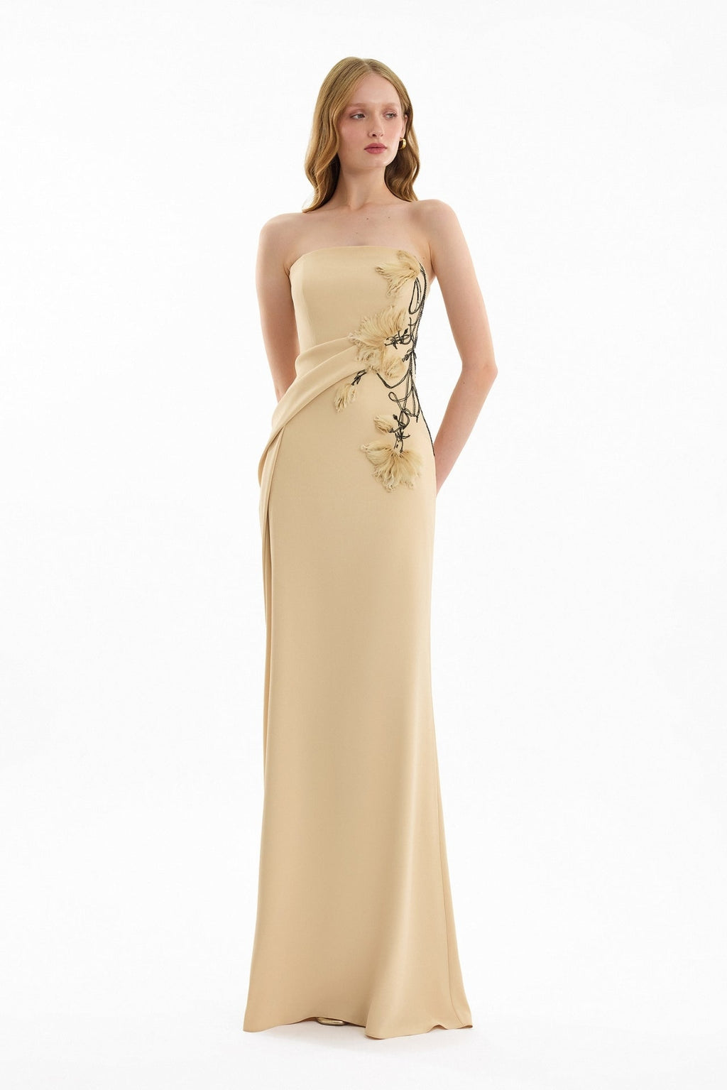 gemy maalouf beaded strapless dress Draped with Floral Detail – HERTROVE Color:Peony Sunday Service Dress Coveti Alexis Marce Dress | Stunning strapless ombré gown