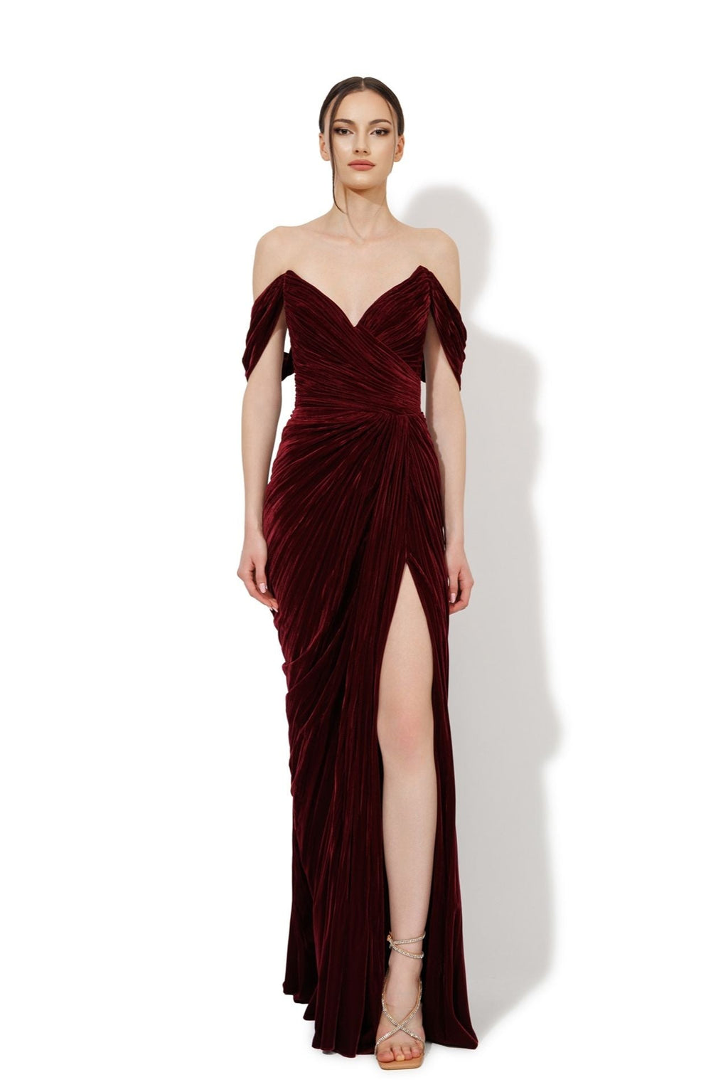 Iris Serban Burgundy A-line Sleeveless Evening Dress