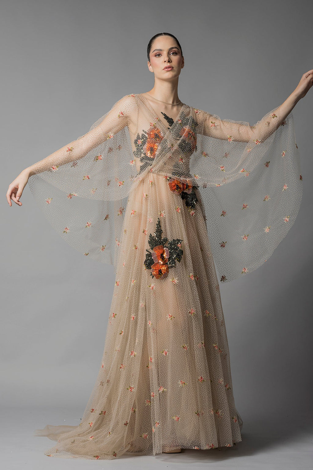 Floral embroidered tulle dress – HERTROVE
