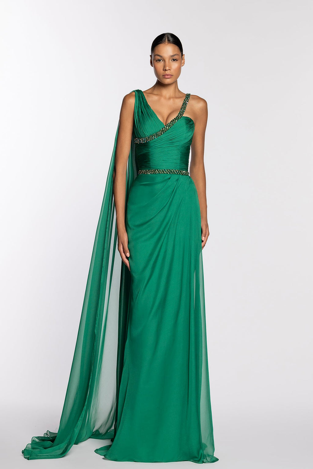 one shoulder pleated chiffon dress One Shoulder Pleated Chiffon Bridesmaid Dress with Sleeves