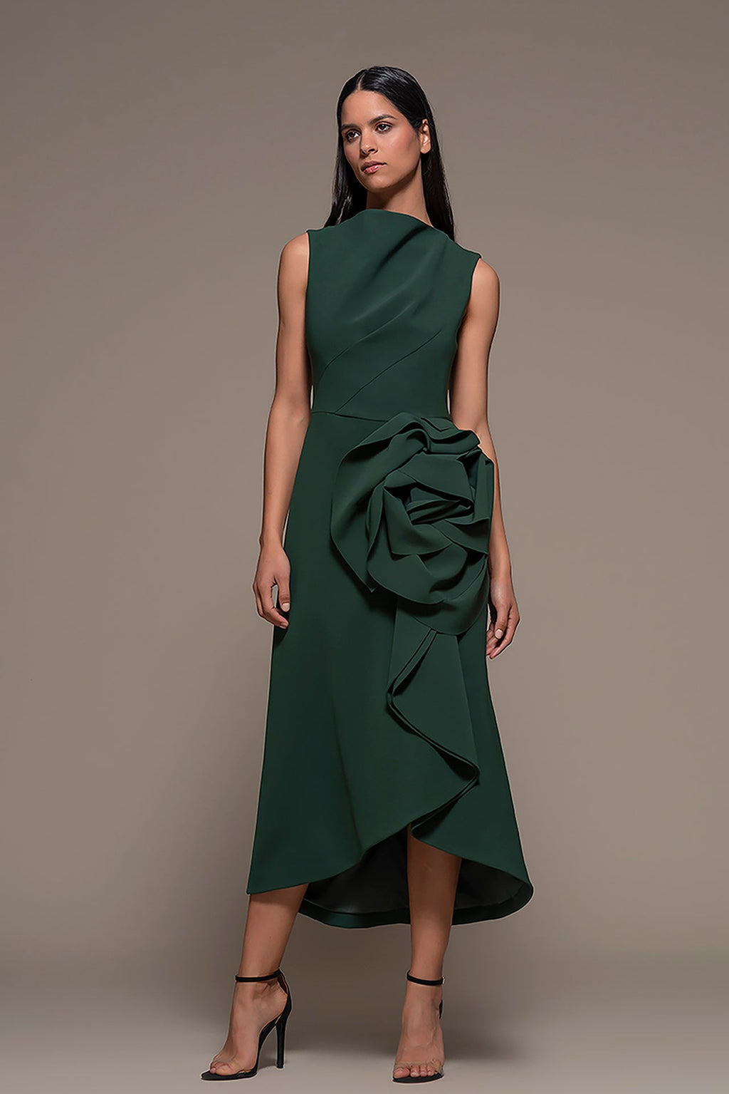 Sleeveless asymmetric double ruffle dress