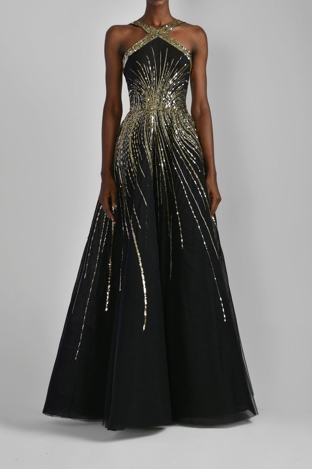 halter neck long dress in teal x gold main image 0