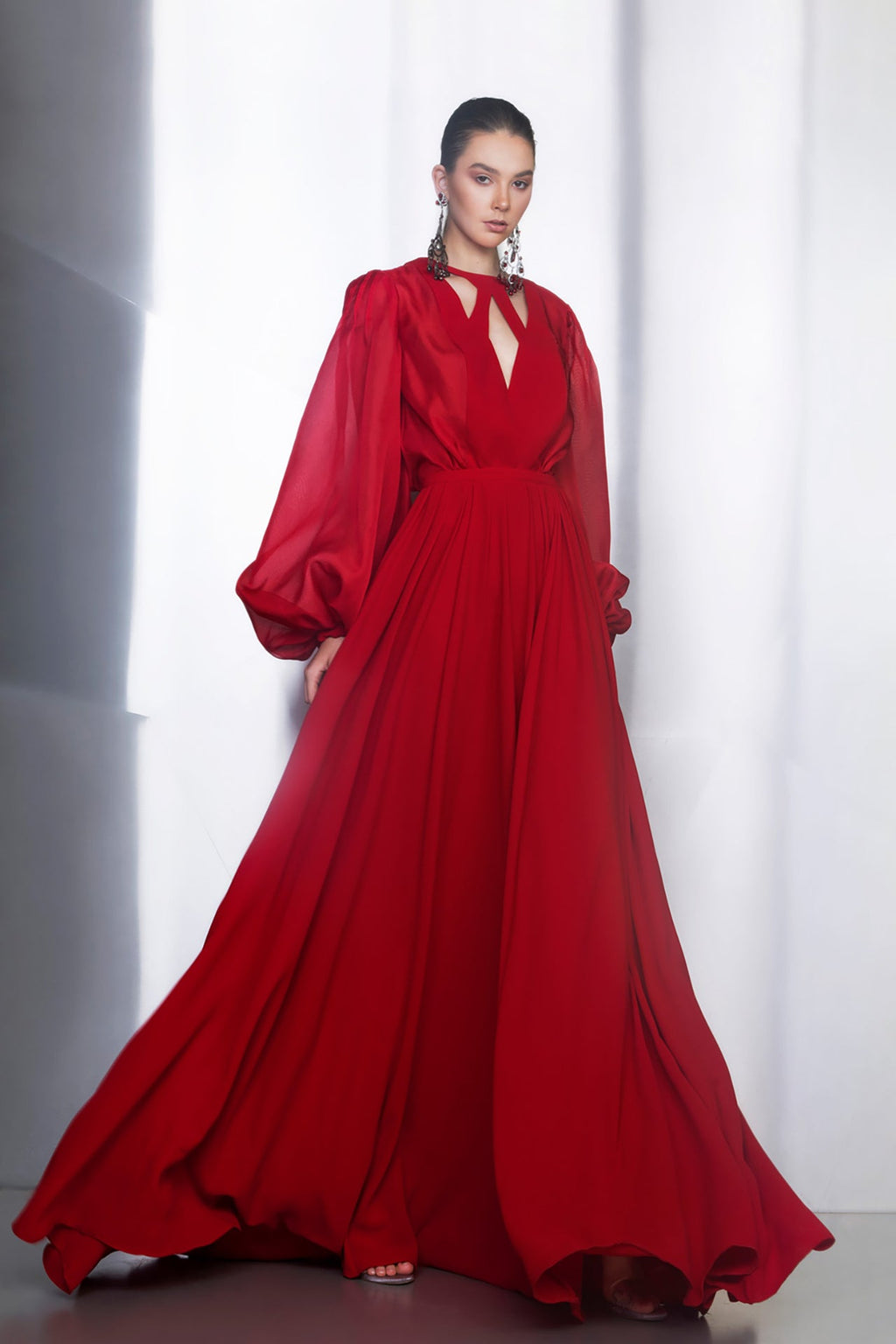 chiffon puff dress Stacees Off-the-Shoulder Puff Long Sleeve Chiffon Bridesmaid Dress