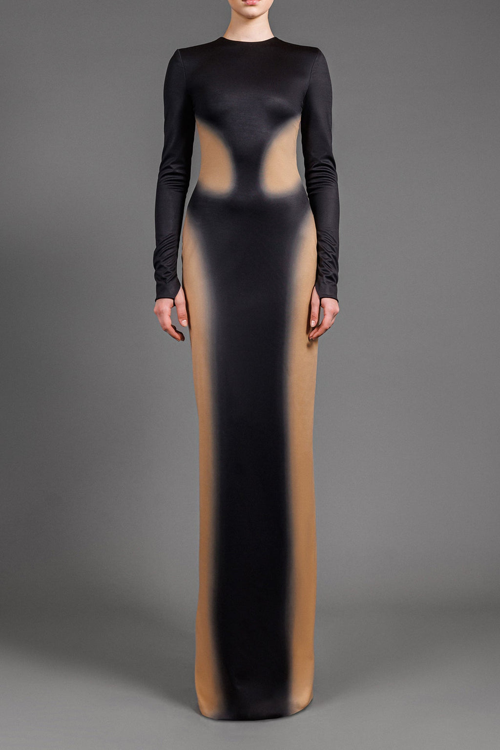 nude jersey dress with printed illusion detailing – HERTROVE Manufacturer_Marquis