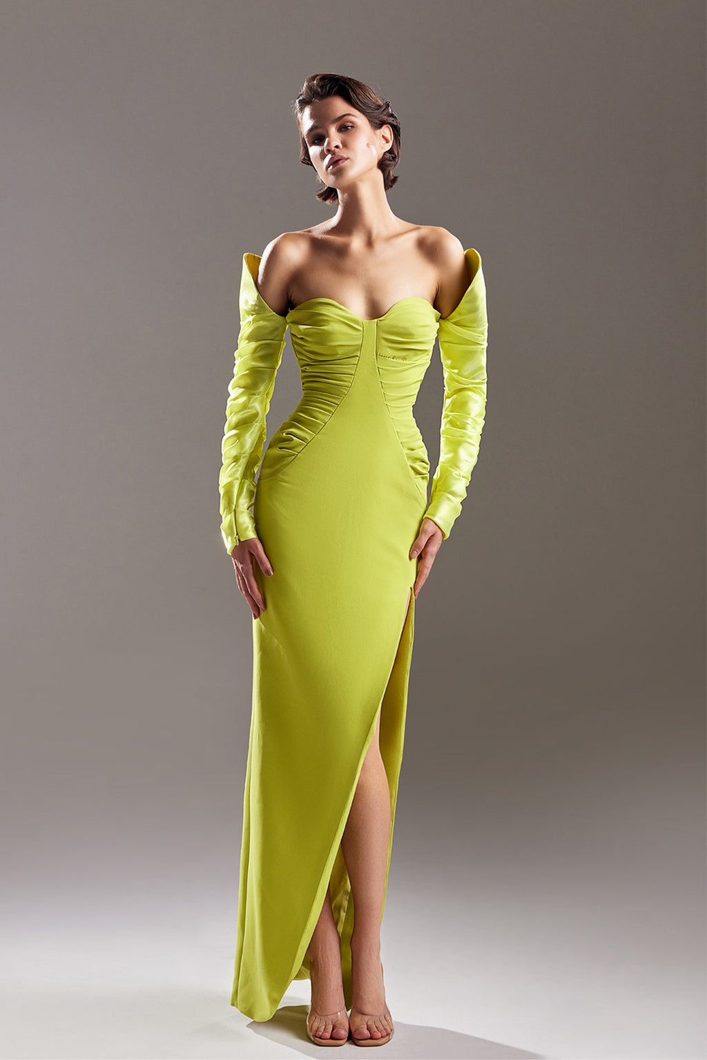 Off sleeves heart shaped neckline crepe dress – HERTROVE