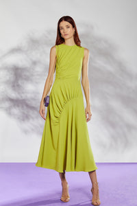 Her Trove-Midi crepe dress with asymmetrical pleats