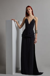 Her Trove-Sleeveless crepe dress with embroidered straps