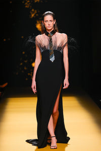 Her Trove-Crepe dress with metallic collar and tie