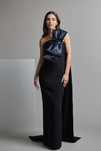 Her Trove-Bow detailed crepe dress with train