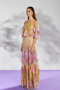 Her Trove-Off shoulder embroidered tulle dress