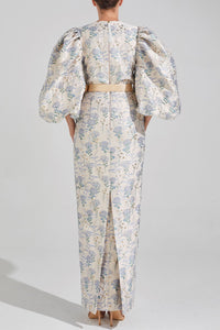 HerTrove-Voluminous sleeves brocade dress
