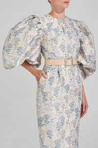 HerTrove-Voluminous sleeves brocade dress