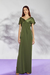 Her Trove-Off shoulder gown with pleats