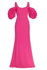 Draped puff sleeves gown - HerTrove