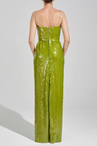 HerTrove-Squared neckline sleeveless sequined dress 