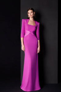 HerTrove-Standing shoulders crepe dress