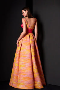 orange brocade dress Jovani 49342 Strapless Floral Brocade Fitted Evening Gown
