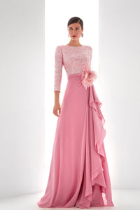 HerTrove-Beaded bodice georgette dress with feathers