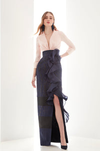 HerTrove-Satin bodice brocade dress 