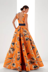 HerTrove-Voluminous brocade gown with organza detail
