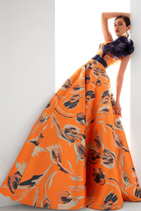 HerTrove-Voluminous brocade gown with organza detail