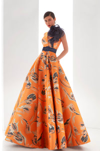 HerTrove-Voluminous brocade gown with organza detail