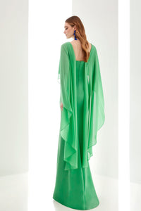 HerTrove-Crepe dress with georgette cape