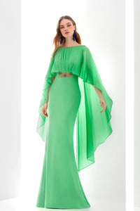 HerTrove-Crepe dress with georgette cape
