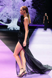 Her Trove-Sleeveless top with high slit skirt