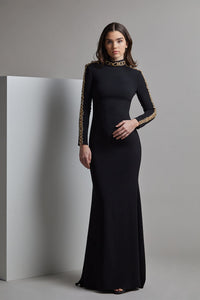 embroidered crepe dress Crepe Dress with Embroidered Cape Gattinolli by Marwan